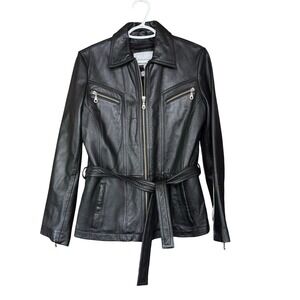 Wilsons Leather Maxima Motorcycle Jacket Medium Belted Black Classic Cafe Racer